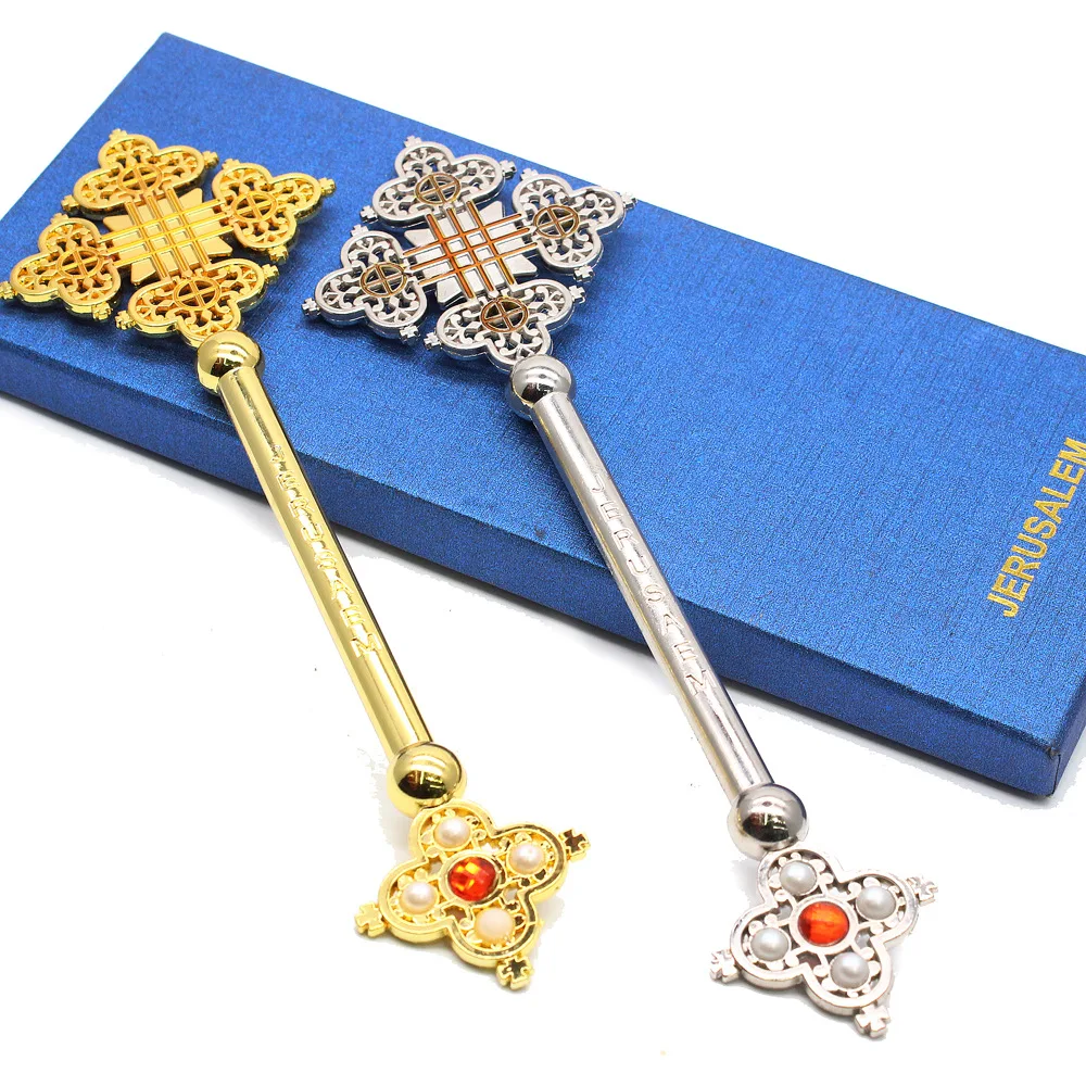 Prayer Ceremony Cross Alloy Christ Church Prayer Supplies Catholic Decoration Gifts Gold and silver colors 22 cm