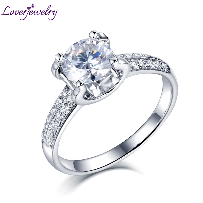 LOVERJEWELRY обручальные кольца Moissanite из твердого белого золота 14Kt с круглыми