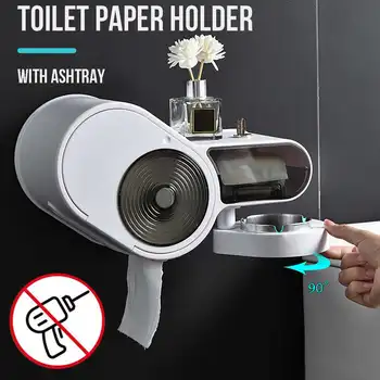 

Multifunctional Free Punching Tissue Box Toilet Paper Holder Plastic Storage Box With Ash Tray Bathroom Waterproof Accessories