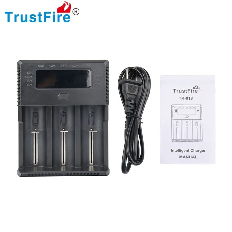 TrustFire TR-018 Intelligent Fast Li-ion Battery Charger 3 Slots LED Indicate 23650 26650 21700 14500 18650 18350 Batteries