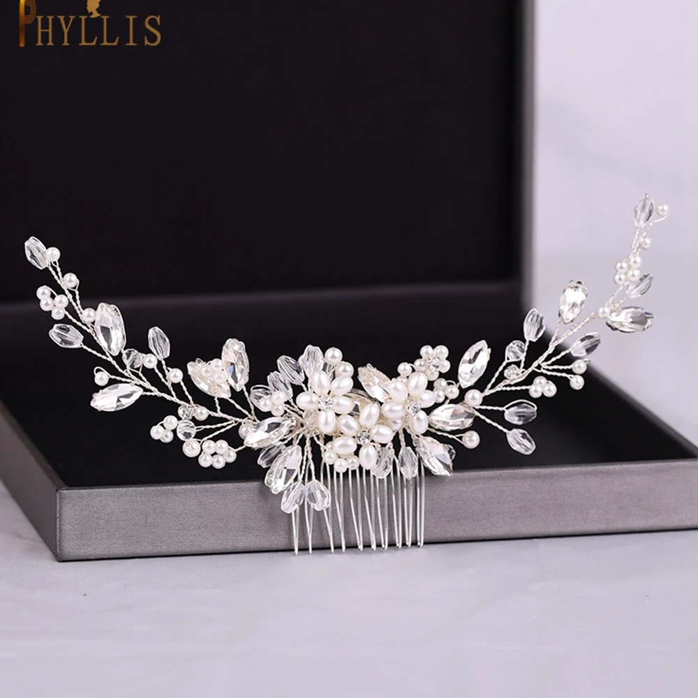 Pearl Wedding Comb Head Jewelry Bride Hair Clips Floral Headpiece Crystal Tiaras Bridal