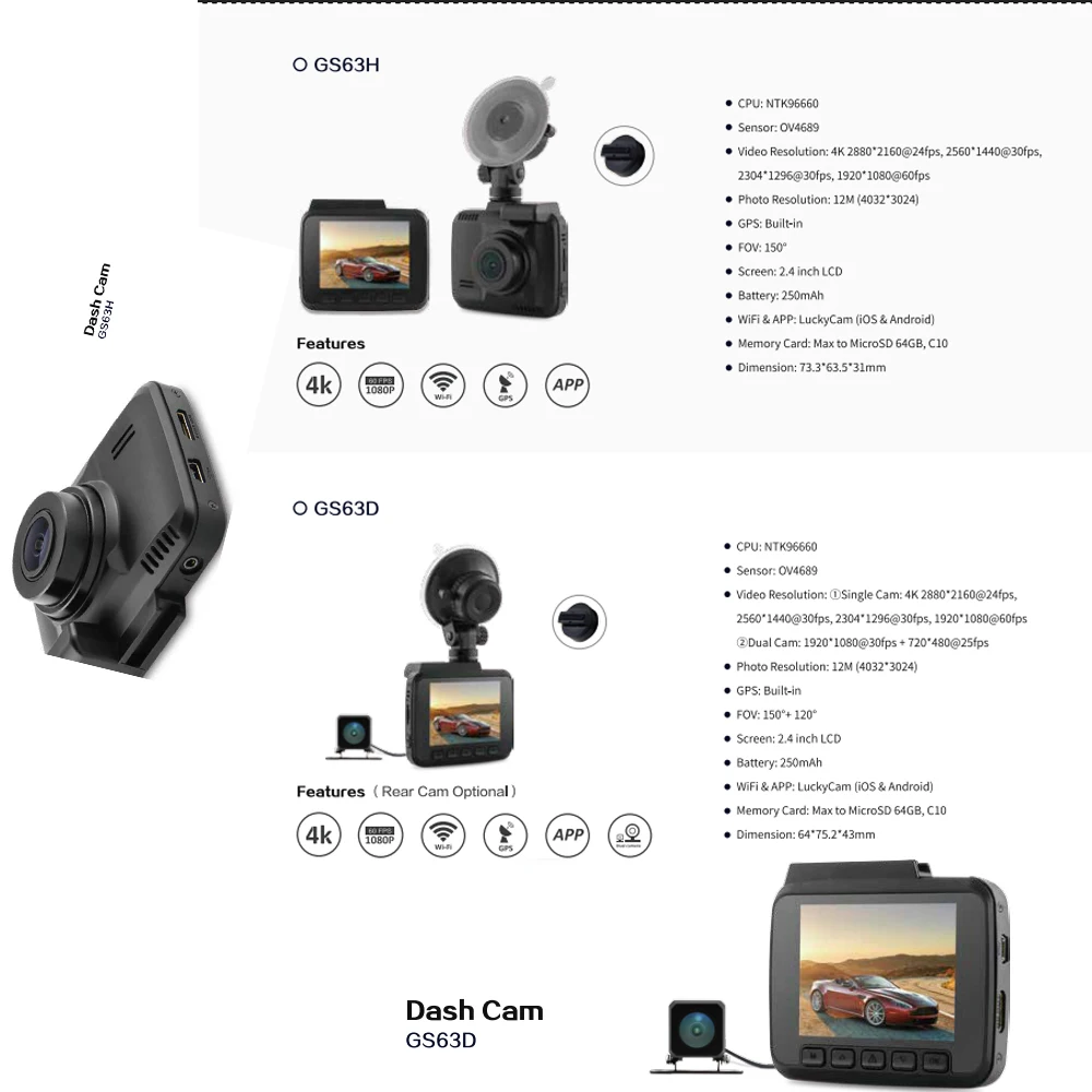 JOHOX-4K Встроенный gps wifi записывающее устройство ночного видения загрузка видео на телефон 24 часа циклическая запись