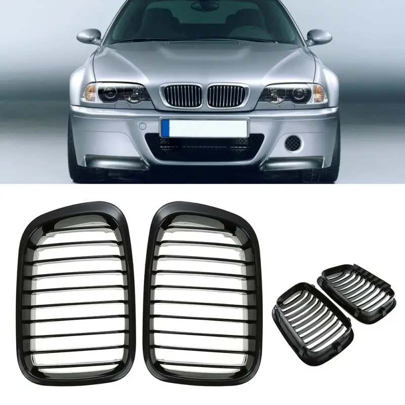 New 2pcs Glossy Black Car Front Right and Left Grill For BMW E46 4D 3-Series 1998-2001 328i 330i Car accessories Car styling