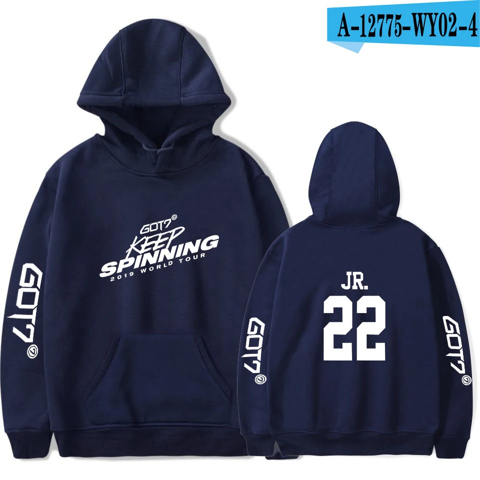 Navy blue GOT7 толстовки с принтом для женщин и мужчин повседневная одежда Harajuku повседневные топы толстовки Kpops пуловер с капюшоном размера плюс толстовки Прямая поставка - Цвет: Navy blue