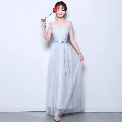 gray long V8 Vestido Azul Marino, подростковое Бордовое платье подружки невесты, Тюлевое Элегантное платье без рукавов для женщин, для свадьбы, вечеринки, клуба, сексуальное платье для выпускного вечера - Цвет: gray long V8