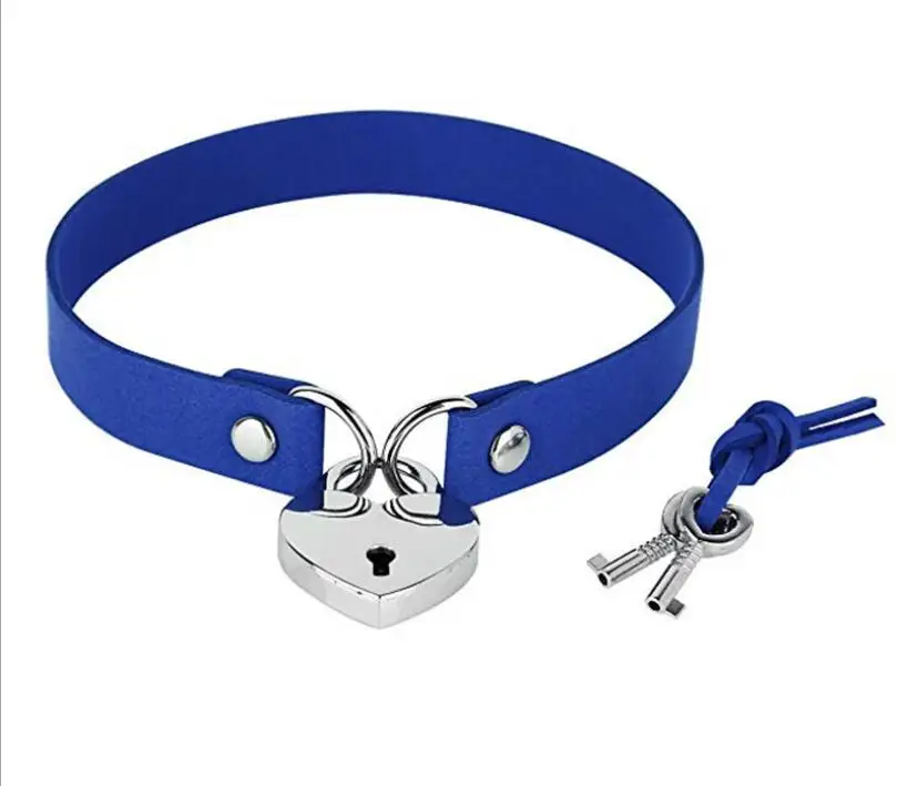 blue Сердце начальный замок ожерелья чокер воротник женское черное сердце форма Прохладный чокер панк готика ювелирные изделия эмо e-girl egirl аксессуары - Окраска металла: blue