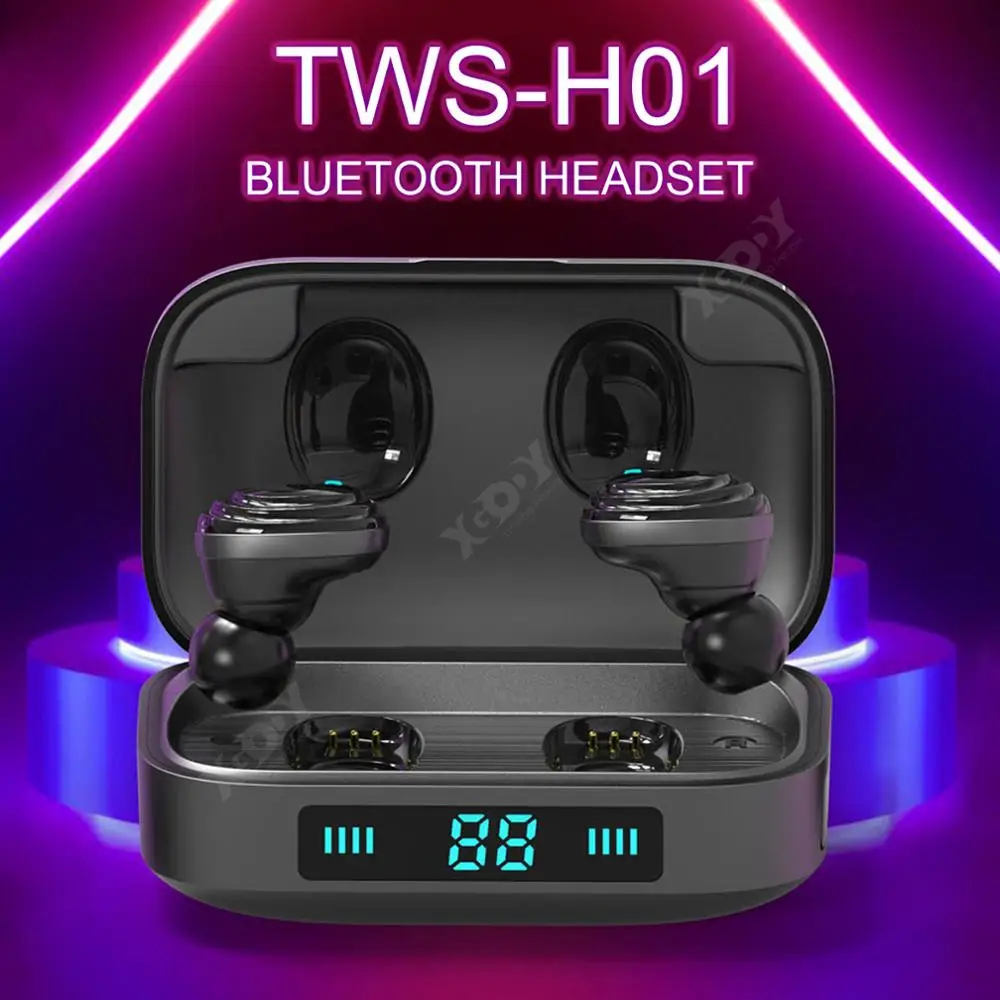 XGODY H01 Bluetooth 5,0 наушники TWS True беспроводные Bluetooth наушники 9D стерео музыкальные наушники с сенсорным управлением 2000 мАч вытесненный