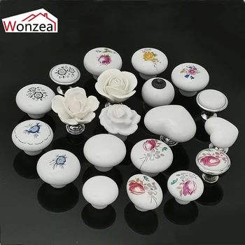 

White color Rose lotus love simple Single hole Ceramic handle Kitchen Furniture handle cabinet pulls drawer knobs heart shape