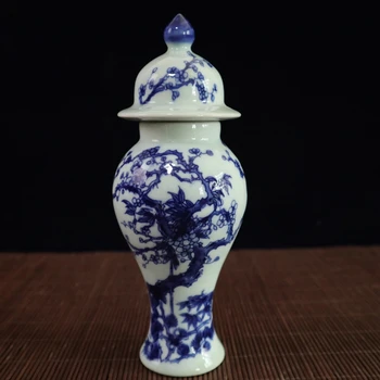 

Exquisite Chinese Classical Collection Home Decoration Blue and White Porcelain Flower and Bird with Lid Earthen Jar / Pot