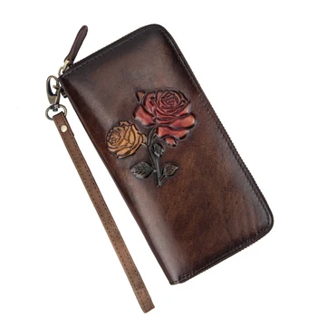 

Women's Vintage Long Wallet Genuine Leather Wallet Zipper Large Capacity Clutch Bag