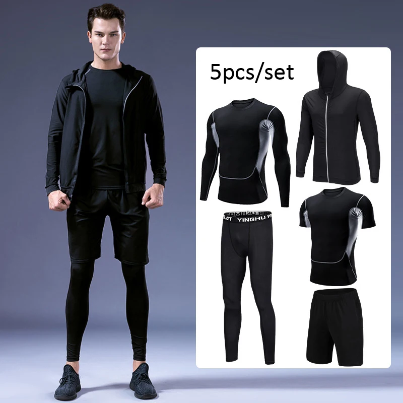 Men's Compression Sport Suits 5pcs/set Quick Dry Running Sets Sports Training Gym Fitness Tracksuits Exercise Workout Tights