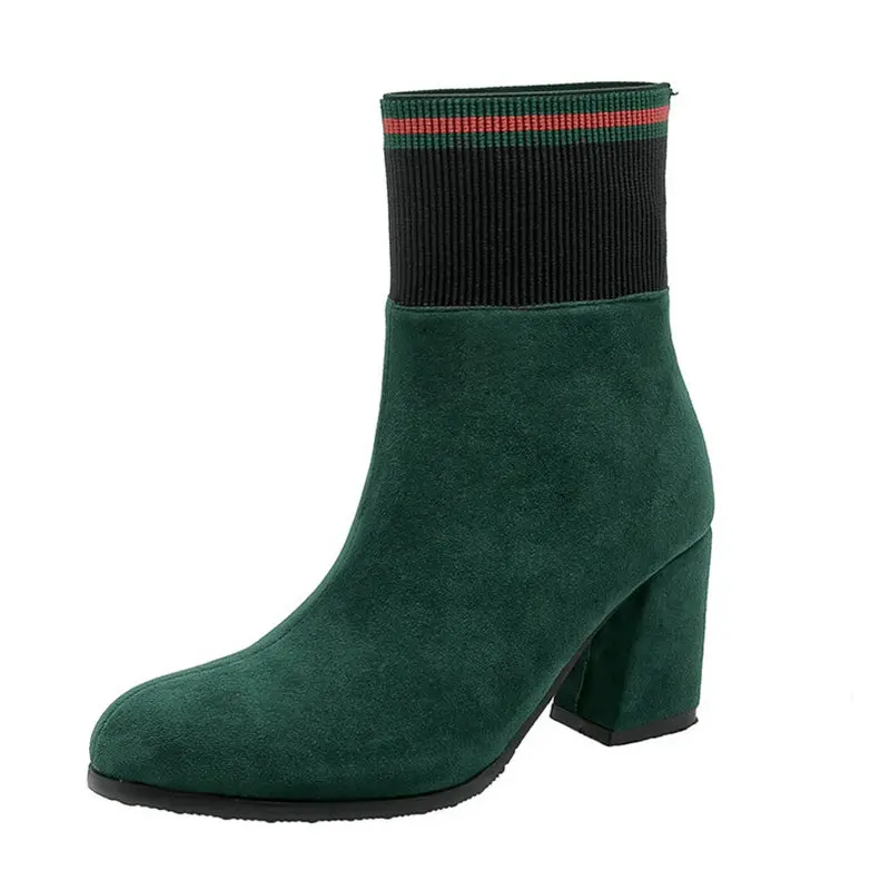 

B2-7 Size 32-46 Female Solid Colors Patchwork Ankle Boots Ladies Slip-on Boot Woman Thick Heels Shoes Women Winter Warm Shoe