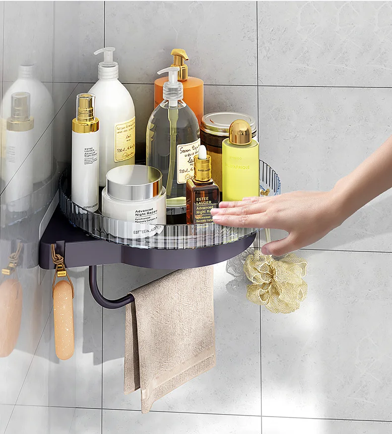 Étagère D'angle Murale Salle De Bain - Porte-Shampoing En Fer Noir - Organisateur Douche - 4