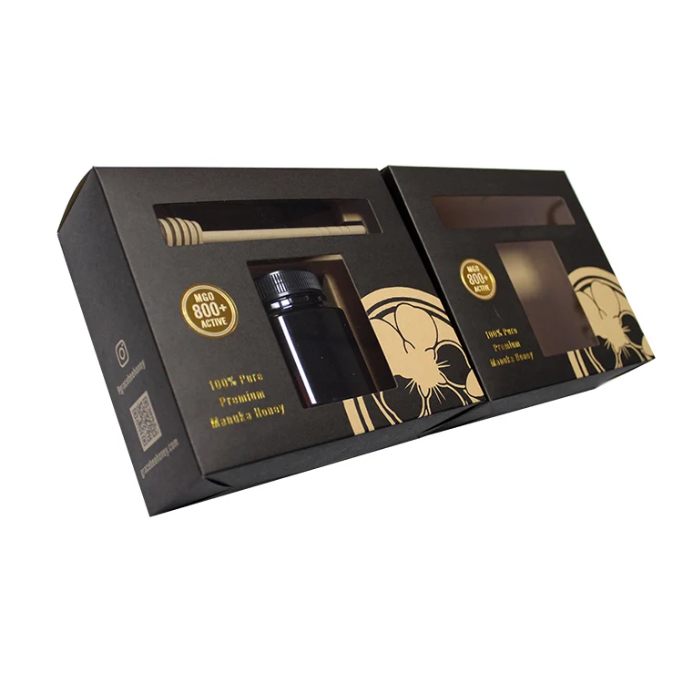 Customized Gold Foil Logo Brown Kraft Honey Jar Packaging Box With PVC Clear Window 3