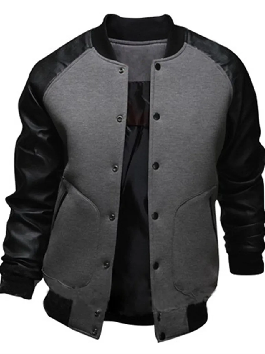 

Мужская бейсбольная Толстовка, с кожаным рукавом, повседневная, на молнии, 2021