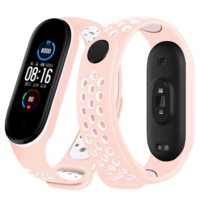 Silikon Strap für Xiaomi Mi Band 3 4 5 6 Zwei-farbe Strap Porösen Anti-schweiß Sport Atmungsaktiv schnalle Ersatz Handgelenk Gürtel