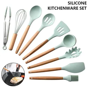

Silicone Kitchenware With Wooden Handle Silicone Kitchen Utensils Cookware Nonstick Cookware Cooking Tool Sets Kitchen Tool Sets