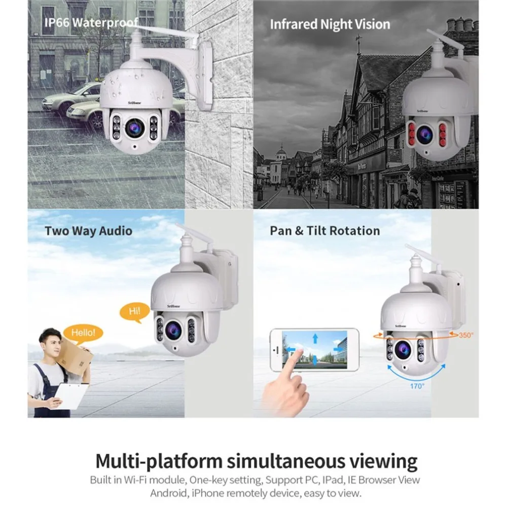 SH028 3.0MP Открытый IP Камера Водонепроницаемый 5X Оптический зум, Wi-Fi, Камера 360 P2P 2-полосная аудио Беспроводной видеонаблюдения PTZ
