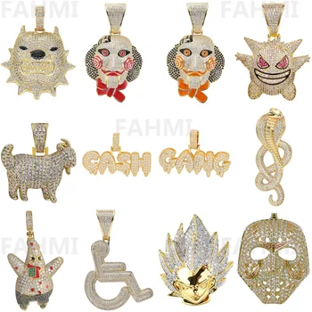

Fashion Punk Hip Hop Women Men Movie Characters Pendant Necklace Crystal Rhinestone Chain Creative 18K Gold Plating Jewelry Gift