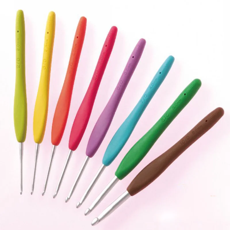 Knit Weave Craft TPR Handle Aluminium Crochet Hooks Yarn Sewing Tools Sewing Needles Portable 8Pcs Knitting Needle