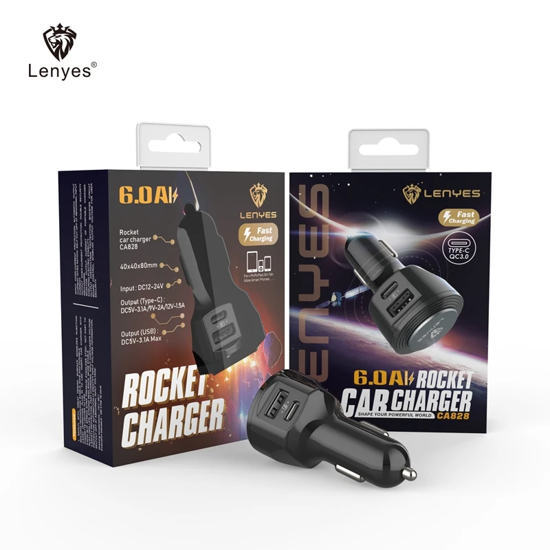 Lenyes Quick Charge 3,0 автомобильные зарядные устройства с двумя портами usb type C 12 В 24 В выход для универсальной зарядки телефона и быстрой зарядки кабель CA828