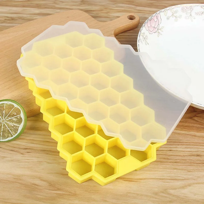 yellow Силиконовый в форме улья лоток для льда Форма для льда с крышкой с 37 отделениями - Цвет: yellow