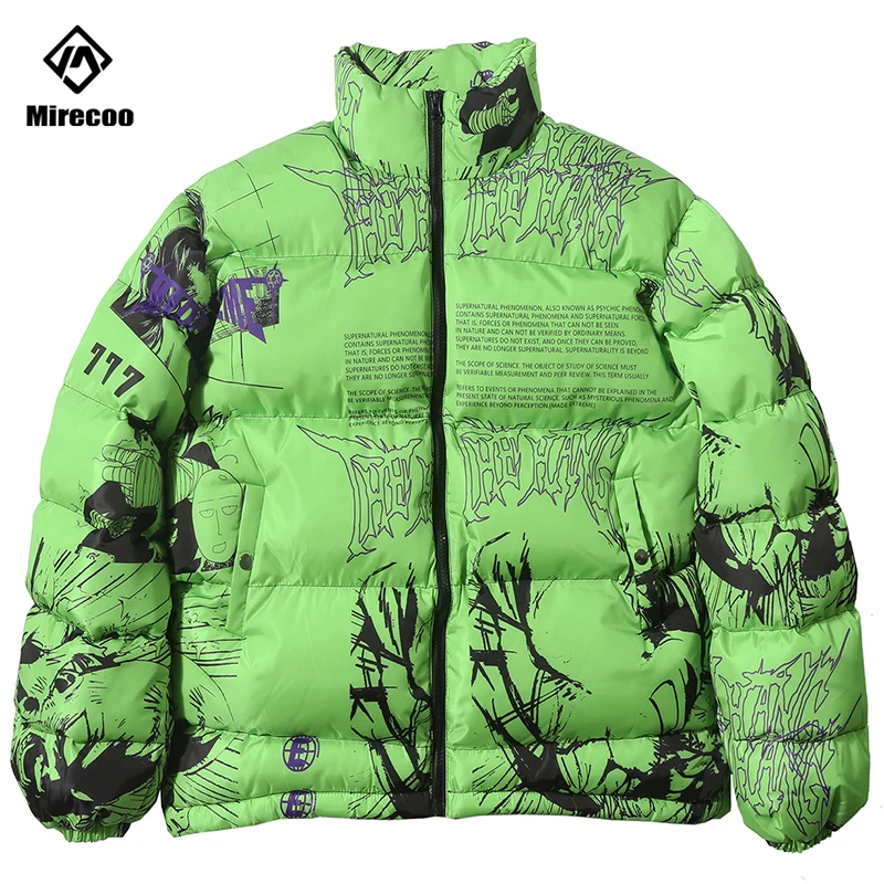 Koop Parka Donsjack Japanse Cartoon Graffiti Print Mannen Winter Gewatteerde Jas Windjack Streetwear Harajuku Jas Hiphop Uitloper