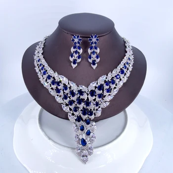 

2020 new fashion luxury green flowers CZ zircon necklace earring set,wedding bridel dinner banquet dress jewelry free shipping