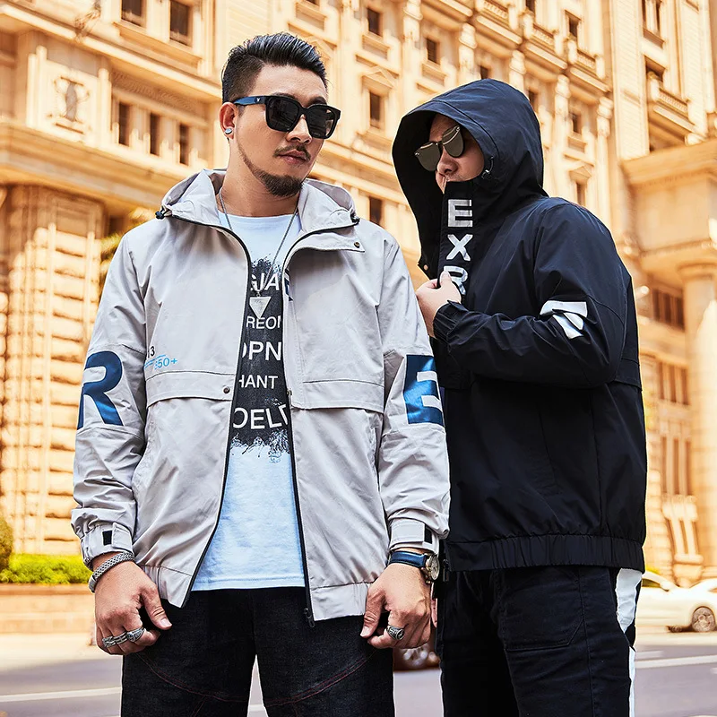 

MEN'S Jacket Spring And Autumn New Style Plus-sized Fat Fatty Popular Brand Coat Casual Loose-Fit Hooded Tops