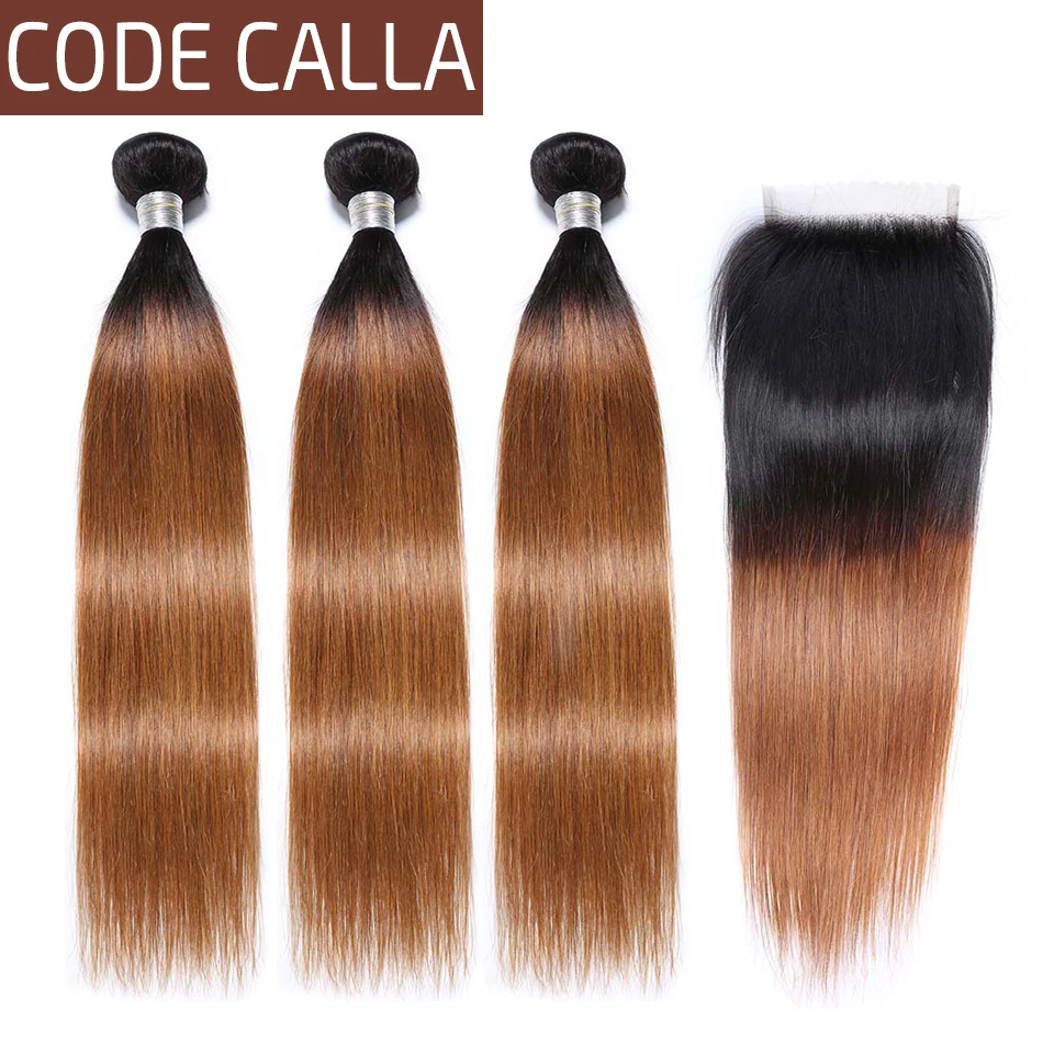

Code Calla Ombre Color Straight Hair Bundles With Lace Closure Brazilian Remy Human Hair Weave Weft Extension Free Shipping
