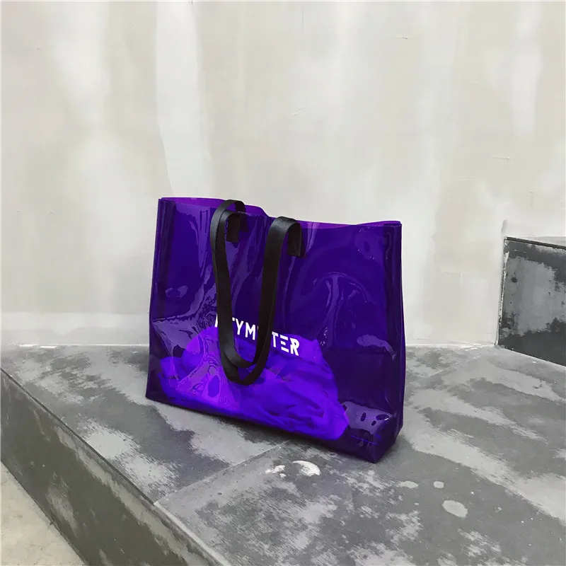 2021 Transparent PVC Handbag beach Shoulder bag Women New Trend Tote Hot Sale Jelly Color Plastic Clear Bag Large capacity