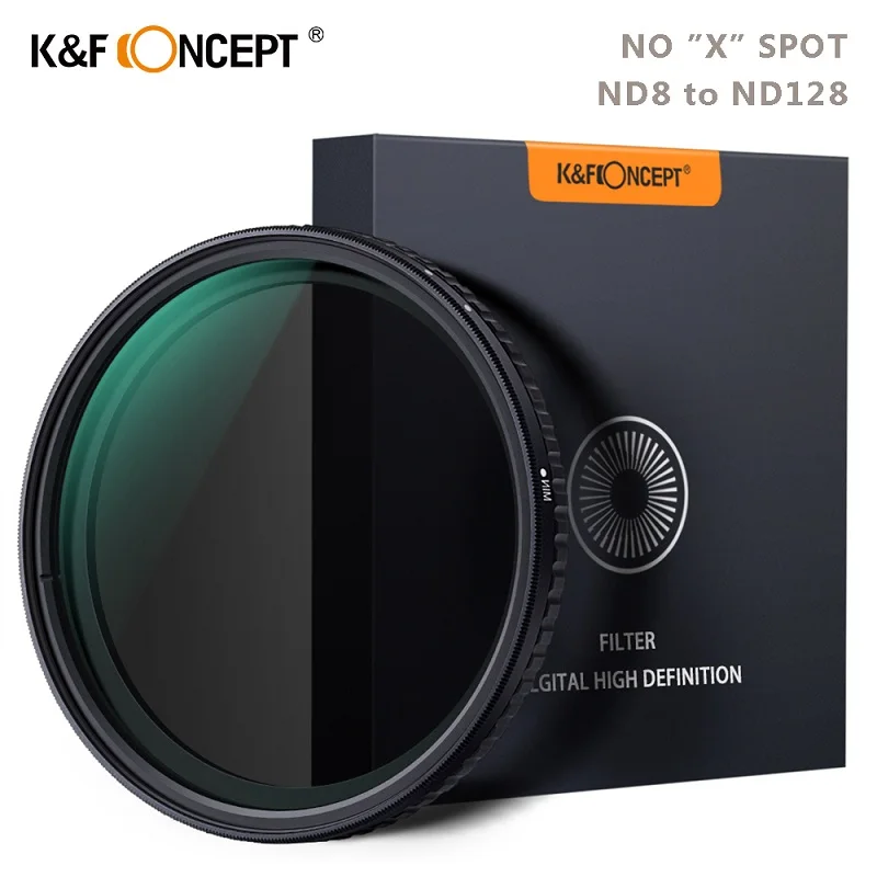 3-7 Stop HD Hydrophobic VND Filter for Camera Lens No X Cross K&F Concept 55mm Variable ND Filter ND8-ND128