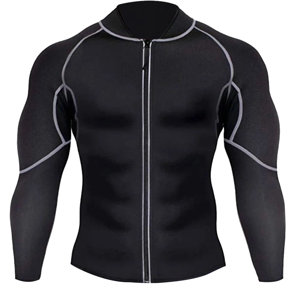 Мужская эластичная рубашка для фитнеса, для потери веса, Спортивная, впитывает пот, черная, для формирования, для всех сезонов, для похудения, для упражнений, с длинными рукавами