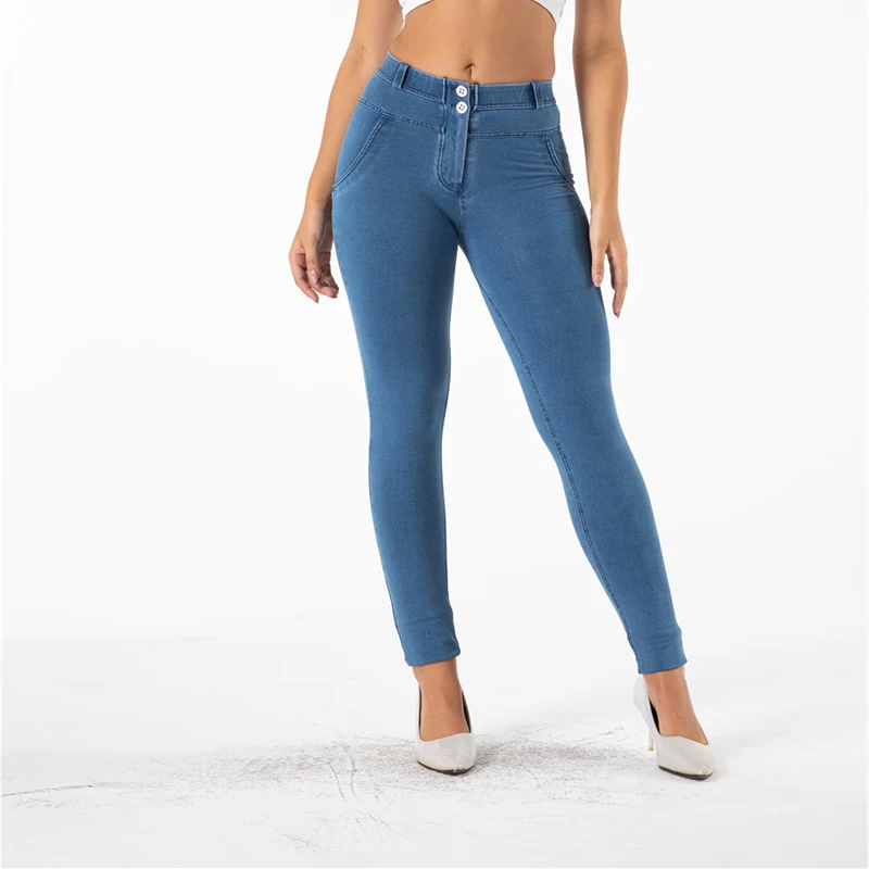 Women Push Up Jeans Light Blue Skinny Button  clothing New Fashion Sexy Female Jeans Pencil Pants Shapewear Girls Denim stacked jeans