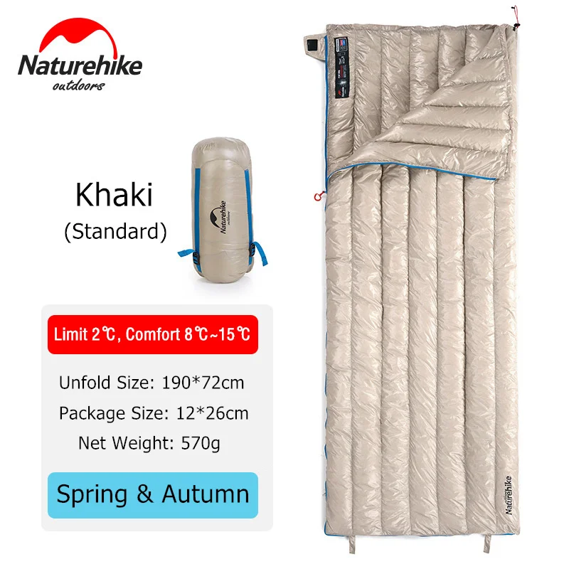 Naturehike CW280 легкий 3 сезона компактный водонепроницаемый походный спальный мешок на гусином пуху летний походный альпинистский спальный мешок - Цвет: Khaki - Standard