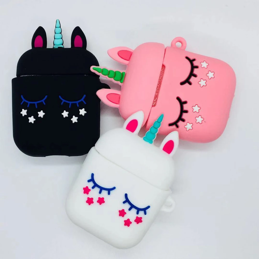 Силиконовый чехол для airpods 2 с милым единорогом розовый мультяшный защитный