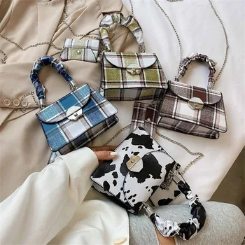 

Leather Plaid Pattern Crossbody Bags For Women 2020 Trend Designer Chain Simple Shoulder Bag Luxury Ladies Purses and Handbags