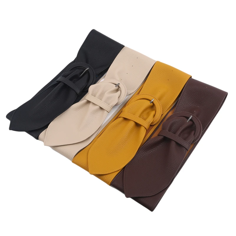 Women Fashion Wide Leather Long Belts For Dresses Blouse Buckle Ladies Western Trending Design Black Yellow Red Camel