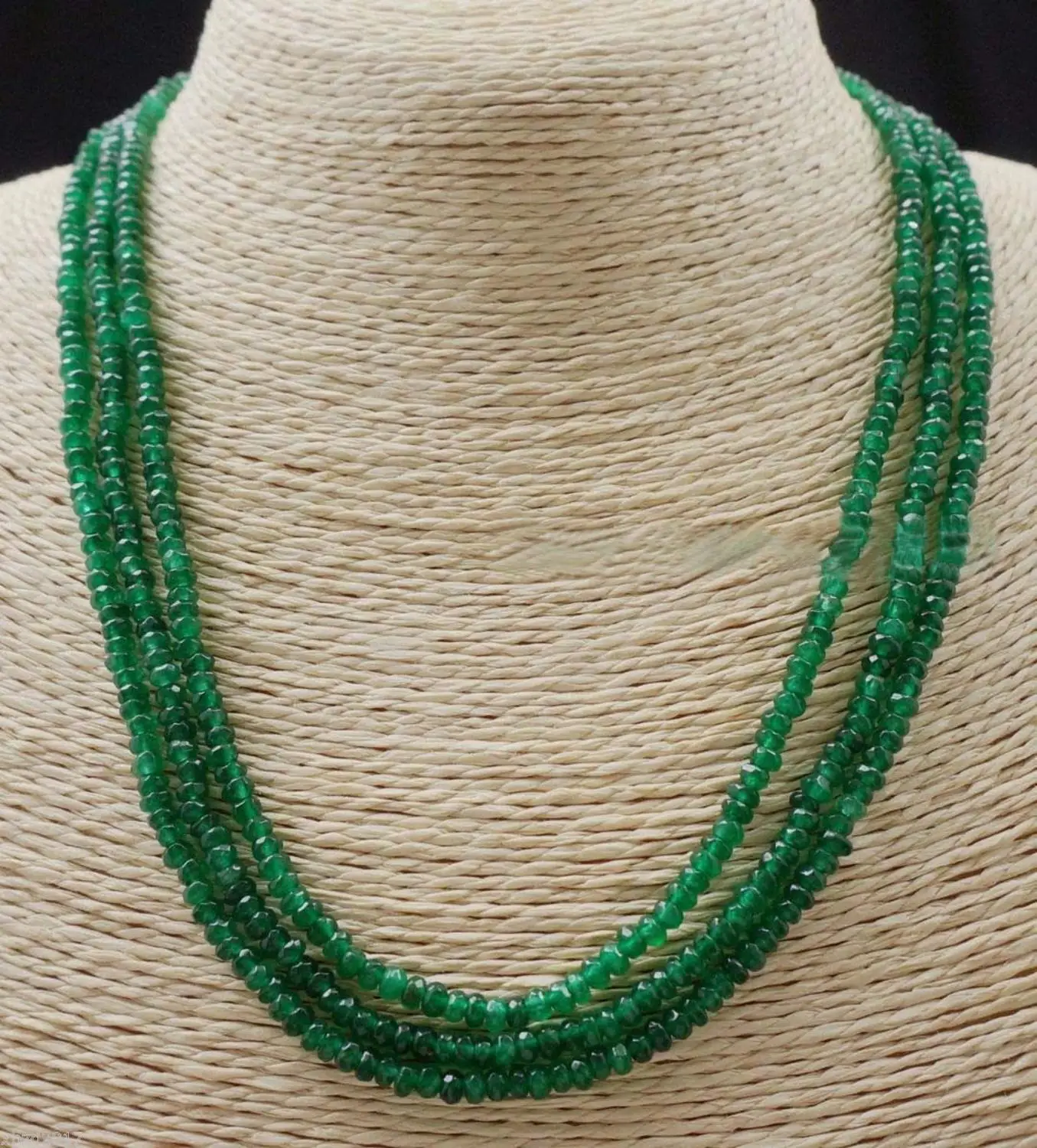 GENUINENATURAL 3 Rows 2X4mm FACETED GREEN EMERALD ABACUS BEADS NECKLACE17-19&quot AA | Украшения и аксессуары
