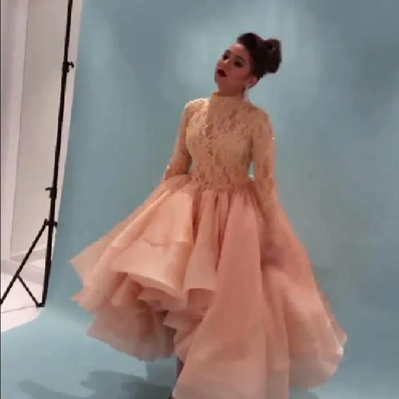 same as pic Saudi vestidos de fiesta, элегантные кружевные Выпускные платья из органзы с длинным рукавом и высоким воротником, бальные платья - Цвет: same as pic