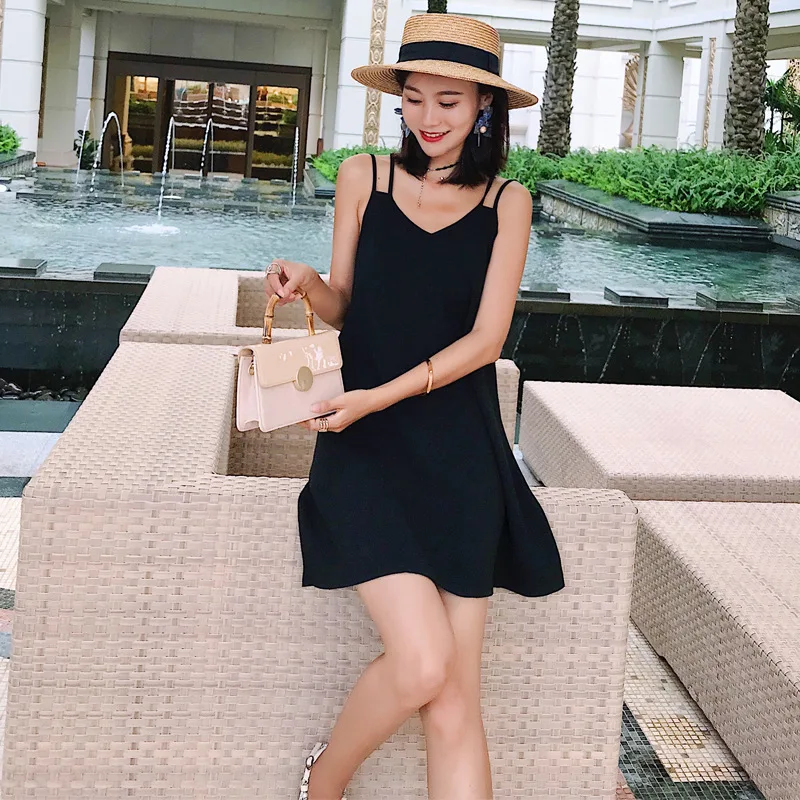 

2020 NEW Summer Beach women Solid Spaghetti Strap Backless Sleeveless Sexy Dresses Ladies Casual Dress