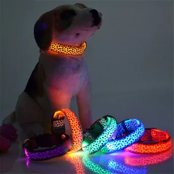 

Adjustable LED Light Glow Pet Collar Leopard Nylon Pet Dog Cat Night Safety Luminous Flashing Necklace Glowing Neck Belt XWBE.