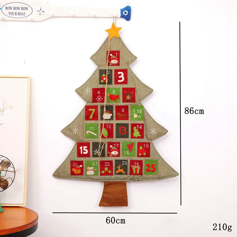 1 шт. подвесной Рождественский календарь с обратным отсчетом на рождественскую елку, подарочные украшения, украшения, календарь Санта-Клауса с карманами