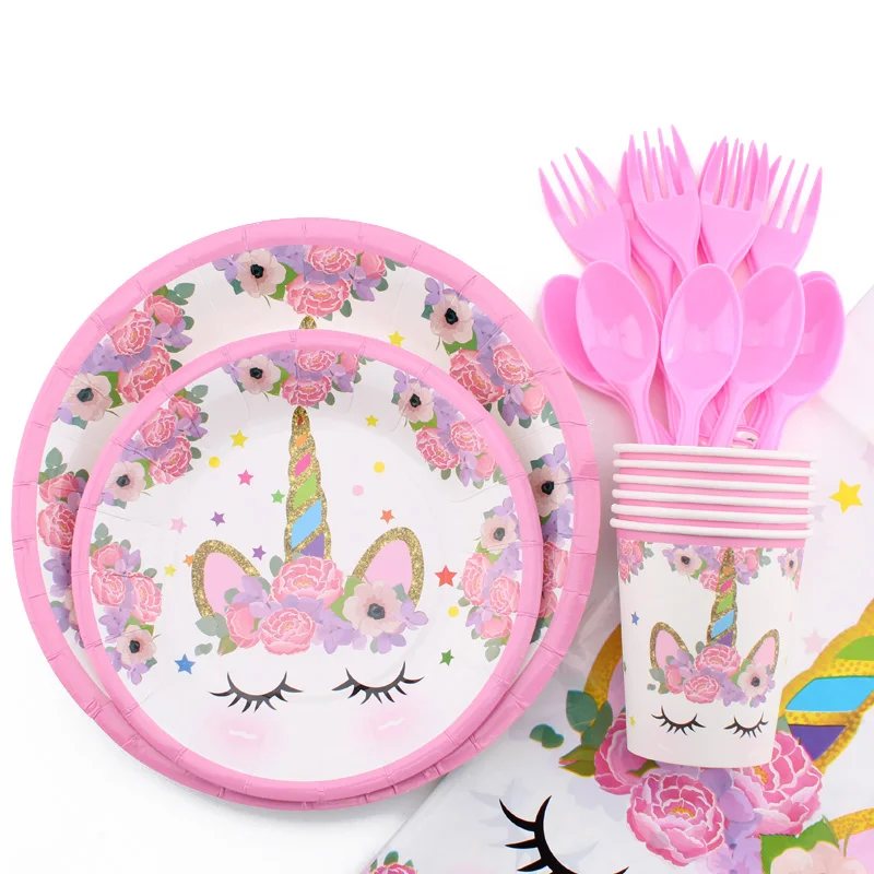 31 шт./компл. посуда с единорогом для темативечерние Детский праздник тарелки