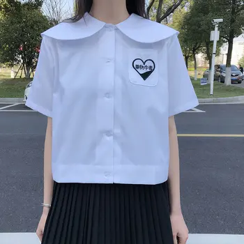 

summer tops 2020 peter pan collar short Sleeve Shirts Women preppy style embroidery Blouse Shirt Female Blusas (X1354)