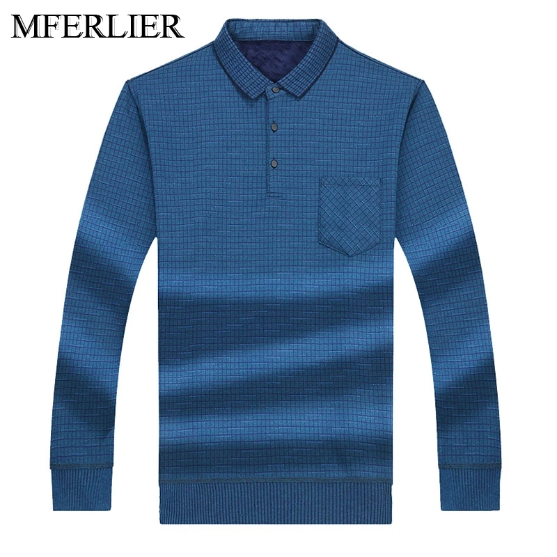 Синий Autumn winter fleece polo shirt men Plus size 5XL 6XL 7XL Bust 140cm long sleeve men polo shirt - Цвет: Синий