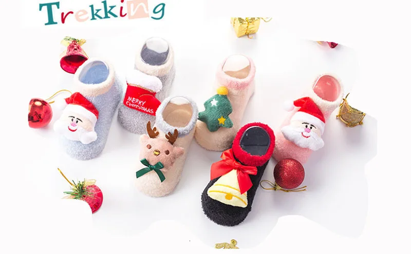 Осень-зима новые рождественские детские носки для новорожденных, с мультипликационным принтом «перья» пряжа Рождественская кремнезема для мальчиков гель для девочек Нескользящие теплые носки