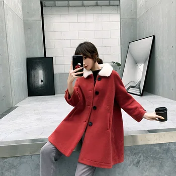 

adishree 2019 Women Coat Casual outerwear winter clothing Ladies fashion warm woolen Long Jackets female Sashes Adjustable Waist