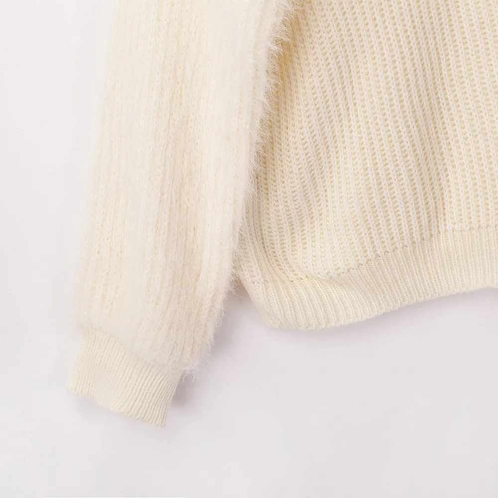 Forefair вязаный Повседневный свитер женский белый синий длинный рукав однотонный джемпер женский Водолазка пушистый теплый зимний свитер