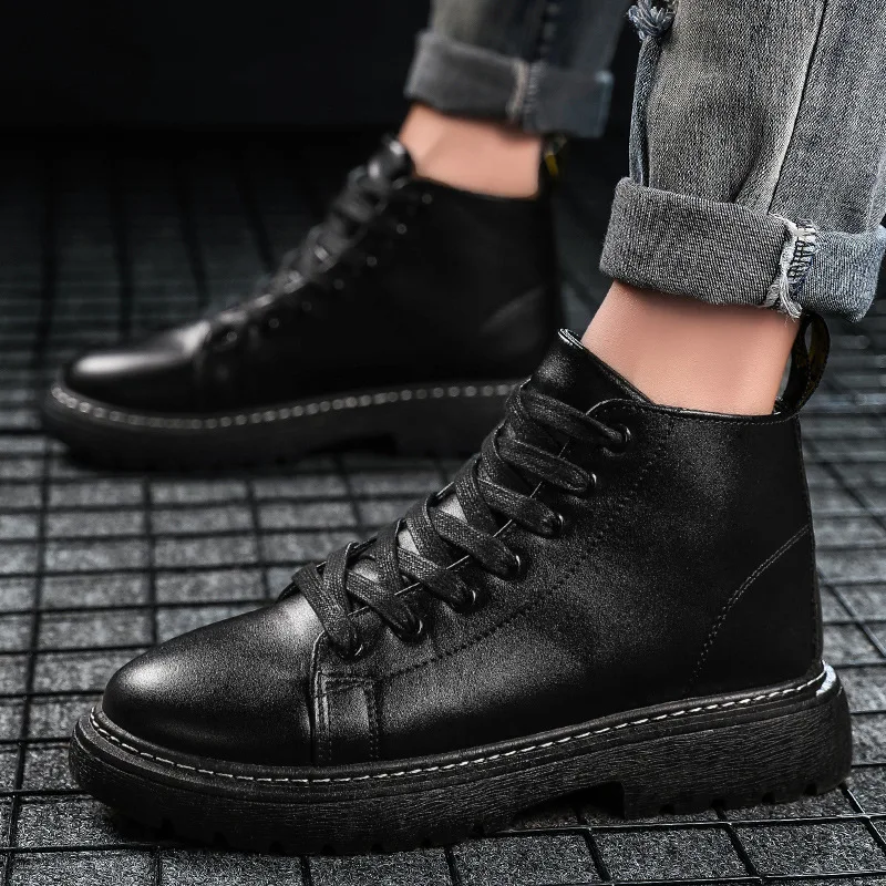 

Martin Boots Men's 2019 New Style Hight-top Versatile England Leather Boot Autumn Korean-style Mid-top Black And White with Patt